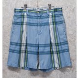 ~80's 【nautica】ノーティカ【水色×緑チェック】２タック【ショートパンツ】【短パン】【コットンショーツ】【ｗ33】 