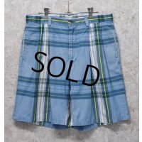 ~80's 【nautica】ノーティカ【水色×緑チェック】２タック【ショートパンツ】【短パン】【コットンショーツ】【ｗ33】 