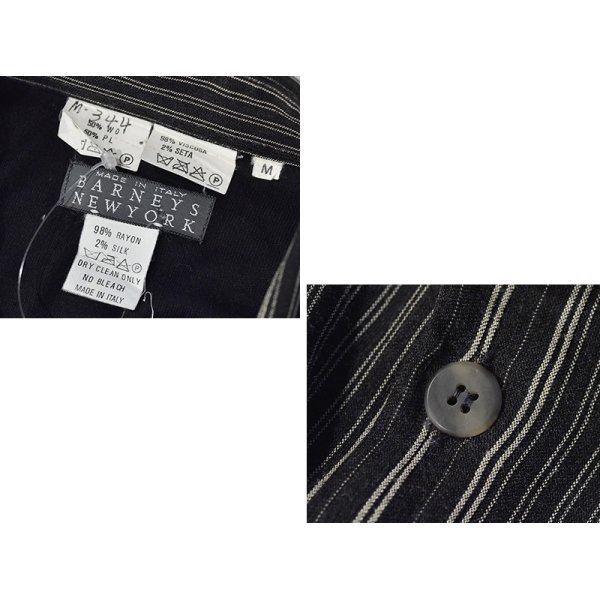 画像2: イタリー製【ビンテージ】バーニーズニューヨーク【BARNEYS NEW YORK】【黒×生成り ストライプ】【レーヨンシャツ】【サイズM】 
