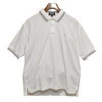 ビンテージ 【USA製】【Ashworth】アシュワース【白×グレーライン】胸刺繍入り【半袖ポロシャツ】【サイズＭ】 