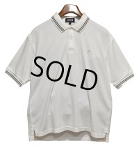 ビンテージ 【USA製】【Ashworth】アシュワース【白×グレーライン】胸刺繍入り【半袖ポロシャツ】【サイズＭ】 