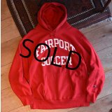 【80's】【USA製】【ビンテージ】【チャンピオン】【Champion】FAIR PORT SOCCER　バックプリント【トリコタグ】【赤】【リバースウィーブパーカー】【サイズXL】 