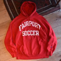 【80's】【USA製】【ビンテージ】【チャンピオン】【Champion】FAIR PORT SOCCER　バックプリント【トリコタグ】【赤】【リバースウィーブパーカー】【サイズXL】 