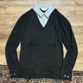 デッドストック【USA製】ビンテージ【CEDAR HILL】【黒×グレー】アクリル【長袖ポロシャツ】 【サイズＭ】  