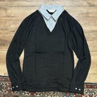 デッドストック【USA製】ビンテージ【CEDAR HILL】【黒×グレー】アクリル【長袖ポロシャツ】 【サイズＭ】  