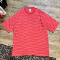 90's【USA製】ビンテージ【フルーツオブザルーム】【赤ｘピンク】ボーダー【Ｔシャツ】【サイズL】 