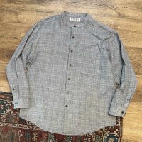【ビンテージ】【NATURAL ISSUE】【グレーx白】チェック【バンドカラーシャツ】 