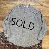 【ビンテージ】【NATURAL ISSUE】【グレーx白】チェック【バンドカラーシャツ】 