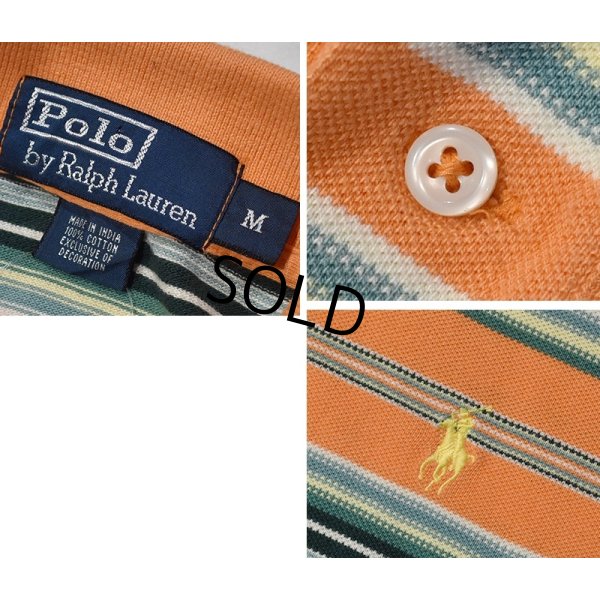 画像2: ビンテージ【ラルフローレン】 【POLO ralph lauren】【オレンジｘ緑】【ボーダー】【ポロシャツ】 【サイズＭ】  