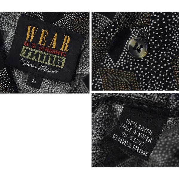 画像2: ビンテージ【WEAR THE RIGHT THING】【黒ｘ茶色】ひし形模様【レーヨンシャツ】半袖シャツ サイズL 