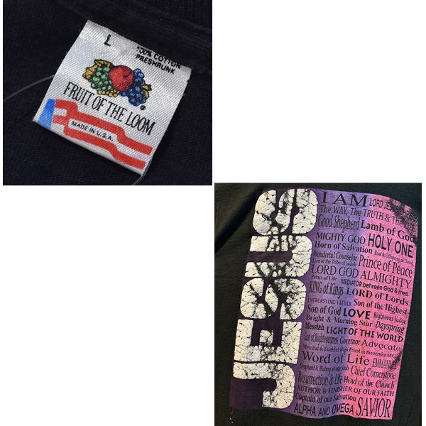 画像2: 90's【USA製】ビンテージ【フルーツオブザルーム】FRUIT OF THE LOOM【JESUS】【黒】【Ｔシャツ】【サイズL】 