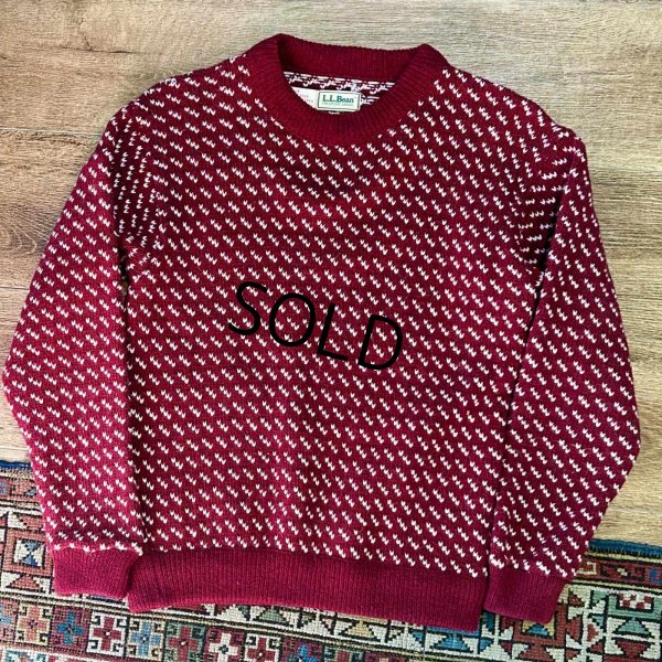 画像1: ビンテージ【ノルウェー製】【L.L.Bean】エルエルビーン【エンジｘ白】【バーズアイ】【セーター】【レディース古着】【サイズＷ－Ｍ】 