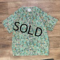 ビンテージ【lord & taylor】【ロード&テイラー】緑模様 襟無し【パジャマシャツ】【サイズB】 