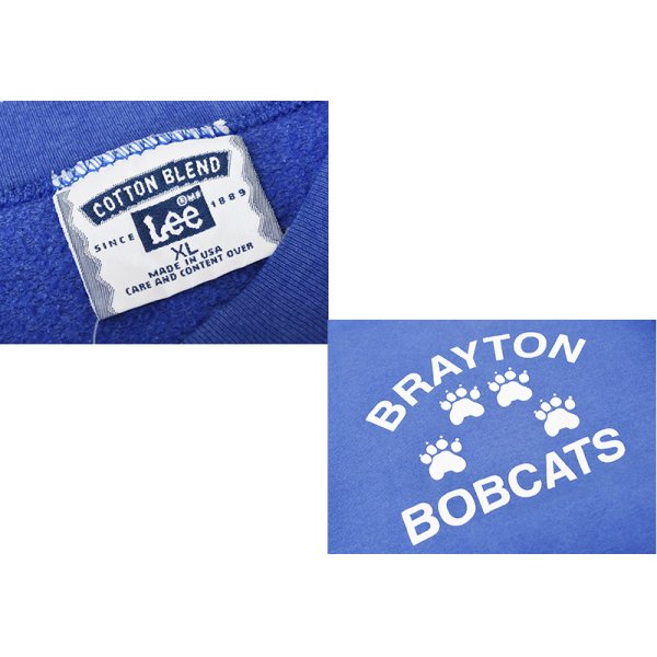 画像2: 90's【USA製】【ビンテージ】【Lee】リー【BRAYTON BOBCATS】【青】【スウェット】【サイズＸＬ】 