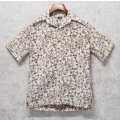 【ビンテージ】【Go Ba Re FooT】【生成り×茶色】総柄【プルオーバー】【ハワイアンシャツ】半袖シャツ【サイズＳ】 