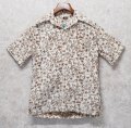 【ビンテージ】【Go Ba Re FooT】【生成り×茶色】総柄【プルオーバー】【ハワイアンシャツ】半袖シャツ【サイズＳ】 