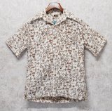 【ビンテージ】【Go Ba Re FooT】【生成り×茶色】総柄【プルオーバー】【ハワイアンシャツ】半袖シャツ【サイズＳ】 