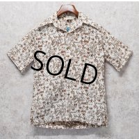 【ビンテージ】【Go Ba Re FooT】【生成り×茶色】総柄【プルオーバー】【ハワイアンシャツ】半袖シャツ【サイズＳ】 