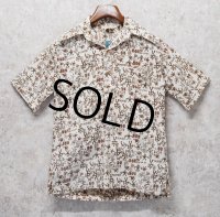 【ビンテージ】【Go Ba Re FooT】【生成り×茶色】総柄【プルオーバー】【ハワイアンシャツ】半袖シャツ【サイズＳ】 