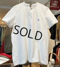 ビンテージ【ブルックスブラザーズ】Brooks Brothers【胸ロゴ入り】【鹿の子コットン】【白】【ヘンリーネックコットンTシャツ】【サイズL】 
