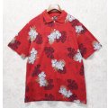 90's【CHAPS】チャップス【ラルフローレン】POLO RALPH LAUREN 【赤】【ハイビスカス柄】【ポロシャツ】【サイズＬ】  