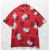 90's【CHAPS】チャップス【ラルフローレン】POLO RALPH LAUREN 【赤】【ハイビスカス柄】【ポロシャツ】【サイズＬ】  