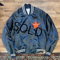 【USA製】【ビンテージ】【AUBURN sportswear】【紺】ナイロンスナップブルゾン【サテンジャケット】【サイズＬ】 