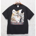 ビンテージ【DELTA】オオカミプリント【黒】Tシャツ【サイズＬ】 
