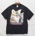 ビンテージ【DELTA】オオカミプリント【黒】Tシャツ【サイズＬ】 
