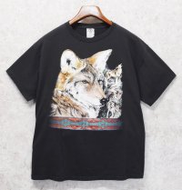 ビンテージ【DELTA】オオカミプリント【黒】Tシャツ【サイズＬ】 