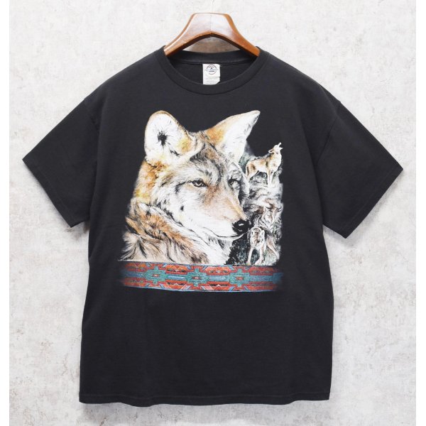 画像1: ビンテージ【DELTA】オオカミプリント【黒】Tシャツ【サイズＬ】 