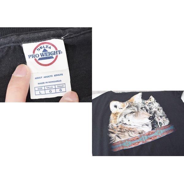画像2: ビンテージ【DELTA】オオカミプリント【黒】Tシャツ【サイズＬ】 