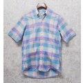 【USA製】【Flying Scotsman】【薄水色×紫】【半袖シャツ】コットンシャツ【BDシャツ】【サイズM】 