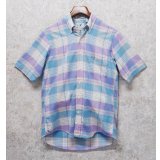 【USA製】【Flying Scotsman】【薄水色×紫】【半袖シャツ】コットンシャツ【BDシャツ】【サイズM】 