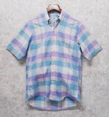 【USA製】【Flying Scotsman】【薄水色×紫】【半袖シャツ】コットンシャツ【BDシャツ】【サイズM】 