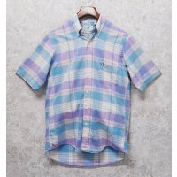 【USA製】【Flying Scotsman】【薄水色×紫】【半袖シャツ】コットンシャツ【BDシャツ】【サイズM】 