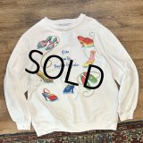 【ビンテージ】【Blair】【レディースシューズプリント】【白】【スウェット】【レディース古着】【サイズW-L程度】 