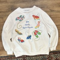 【ビンテージ】【Blair】【レディースシューズプリント】【白】【スウェット】【レディース古着】【サイズW-L程度】 