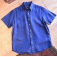画像1: ビンテージ【ラルフローレン】【classic fit】【紺】【リネン】半袖【ボタンダウンシャツ】【サイズM】<br> (1)