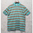 画像1: 【USA製】【ビンテージ】【LONDON FOG】【ロンドンフォグ】【エメラルドグリーン×茶×白ボーダー柄】【ポロシャツ】【サイズＬ】<br> (1)