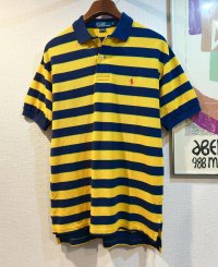 POLO ralph lauren【ラルフローレン】【紺ｘ黄色ｘ黄緑】【ボーダー柄】【ポロシャツ】【サイズＭ】 
