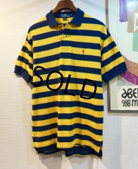 POLO ralph lauren【ラルフローレン】【紺ｘ黄色ｘ黄緑】【ボーダー柄】【ポロシャツ】【サイズＭ】 