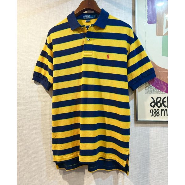 画像1: POLO ralph lauren【ラルフローレン】【紺ｘ黄色ｘ黄緑】【ボーダー柄】【ポロシャツ】【サイズＭ】 