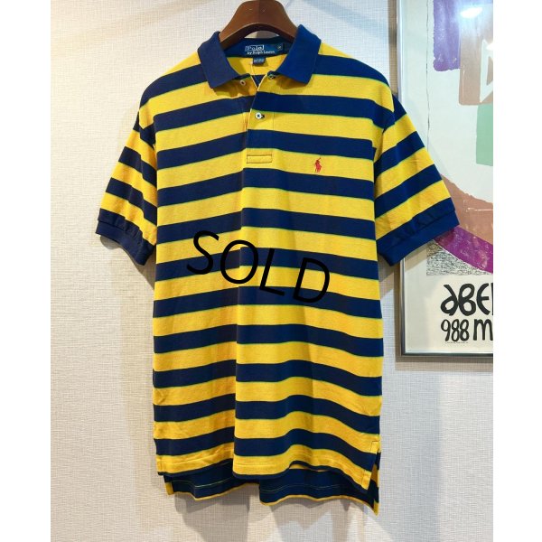 画像1: POLO ralph lauren【ラルフローレン】【紺ｘ黄色ｘ黄緑】【ボーダー柄】【ポロシャツ】【サイズＭ】 