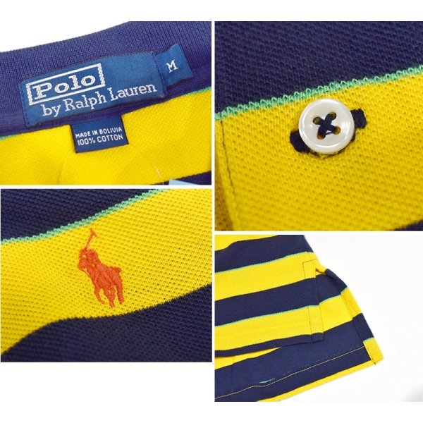 画像2: POLO ralph lauren【ラルフローレン】【紺ｘ黄色ｘ黄緑】【ボーダー柄】【ポロシャツ】【サイズＭ】 