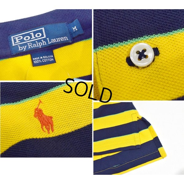 画像2: POLO ralph lauren【ラルフローレン】【紺ｘ黄色ｘ黄緑】【ボーダー柄】【ポロシャツ】【サイズＭ】 