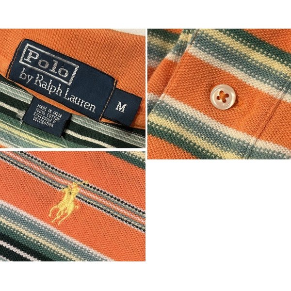 画像2: POLO ralph lauren【ラルフローレン】ビンテージ【オレンジｘ緑】【ボーダー柄】【ポロシャツ】【サイズＭ】 