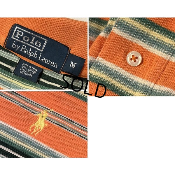 画像2: POLO ralph lauren【ラルフローレン】ビンテージ【オレンジｘ緑】【ボーダー柄】【ポロシャツ】【サイズＭ】 
