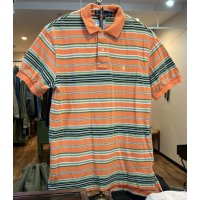 POLO ralph lauren【ラルフローレン】ビンテージ【オレンジｘ緑】【ボーダー柄】【ポロシャツ】【サイズＭ】 