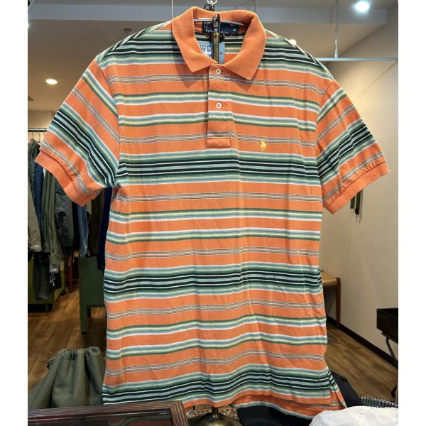 画像1: POLO ralph lauren【ラルフローレン】ビンテージ【オレンジｘ緑】【ボーダー柄】【ポロシャツ】【サイズＭ】 